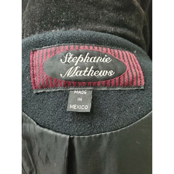 Vintage Stephanie Mathews Women Black 100% Wool Long Sleeve Button Front Coat 12 - Picture 8 of 12